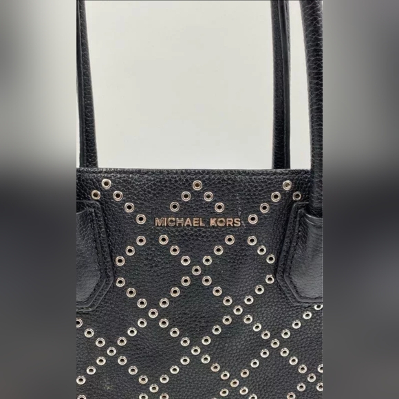Michael Kors MK Dark Brown Black Grommet Mercer Studded Tote Bag purse Handbag - Picture 6 of 10
